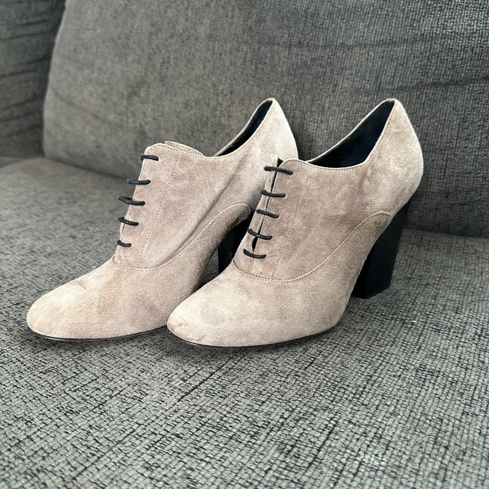 M. Gemi Suede Ankle Booties Heeled Oxford Lace-Up Tan Made in Italy 39 / US 8.5